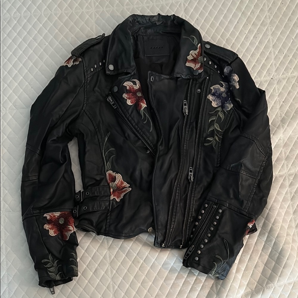 Blank NYC Floral Embroidered Faux Leather Jacket 🖤